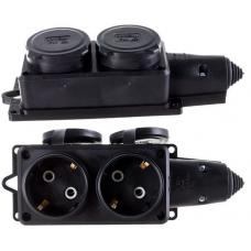 Розетка (колодка) двухместная с заглушками КОМПАКТ каучук черная (1788). Розетка (колодка) однофазная. UNIVersal