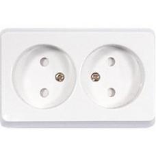 Розетка двойная открытой установки без з/к, белый, LK Standard (813604). Розетка без заземляющих контактов с защитными шторками. Экопласт