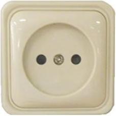 Розетка одинарная открытой установки без з/к, бежевый, LK Standard (813301). Розетка без заземляющих контактов с защитными шторками. Экопласт