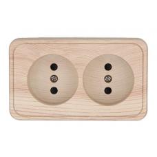 Розетка двойная открытой установки без з/к, сосна, LK Standard (813625). Розетка без заземляющих контактов с защитными шторками. Экопласт