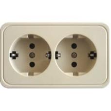 Розетка двойная открытой установки с з/к, бежевый, LK Standard (813501). Розетка с заземляющими контактами и защитными шторками. Экопласт
