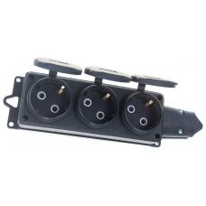 Розетка (колодка) трехместная с заглушками КОМПАКТ каучук черная (1323). Розетка (колодка) однофазная. UNIVersal