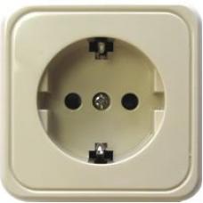 Розетка одинарная открытой установки с з/к, бежевый, LK Standard (813201). Розетка с заземляющими контактами и защитными шторками. Экопласт