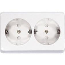 Розетка двойная открытой установки с з/к, белый, LK Standard (813504). Розетка с заземляющими контактами и защитными шторками. Экопласт