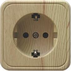Розетка одинарная открытой установки с з/к, сосна, LK Standard (813225). Розетка с заземляющими контактами и защитными шторками. Экопласт