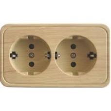 Розетка двойная открытой установки с з/к, сосна, LK Standard (813525). Розетка с заземляющими контактами и защитными шторками. Экопласт