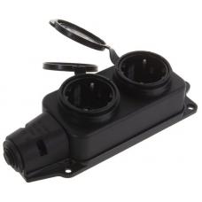 Розетка (колодка) двухместная с заглушками каучук черная (1027). Розетка (колодка) однофазная. UNIVersal
